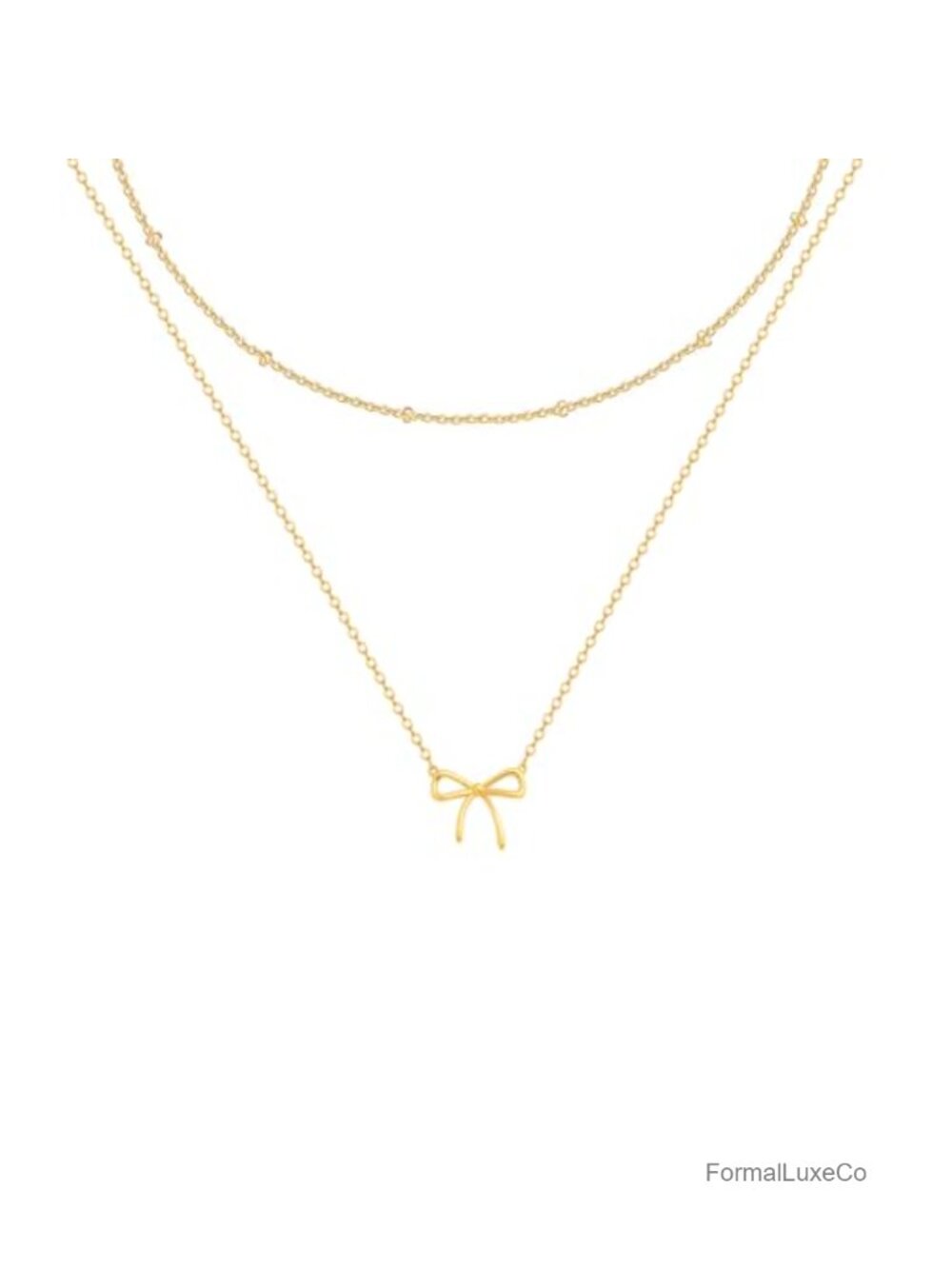 14K Gold Plated Dainty Bow Pendant Layered Choker Necklace Women Jewelry Gift